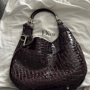 Dior Women's Dark Purple Croc-Embossed Shoulder Bag